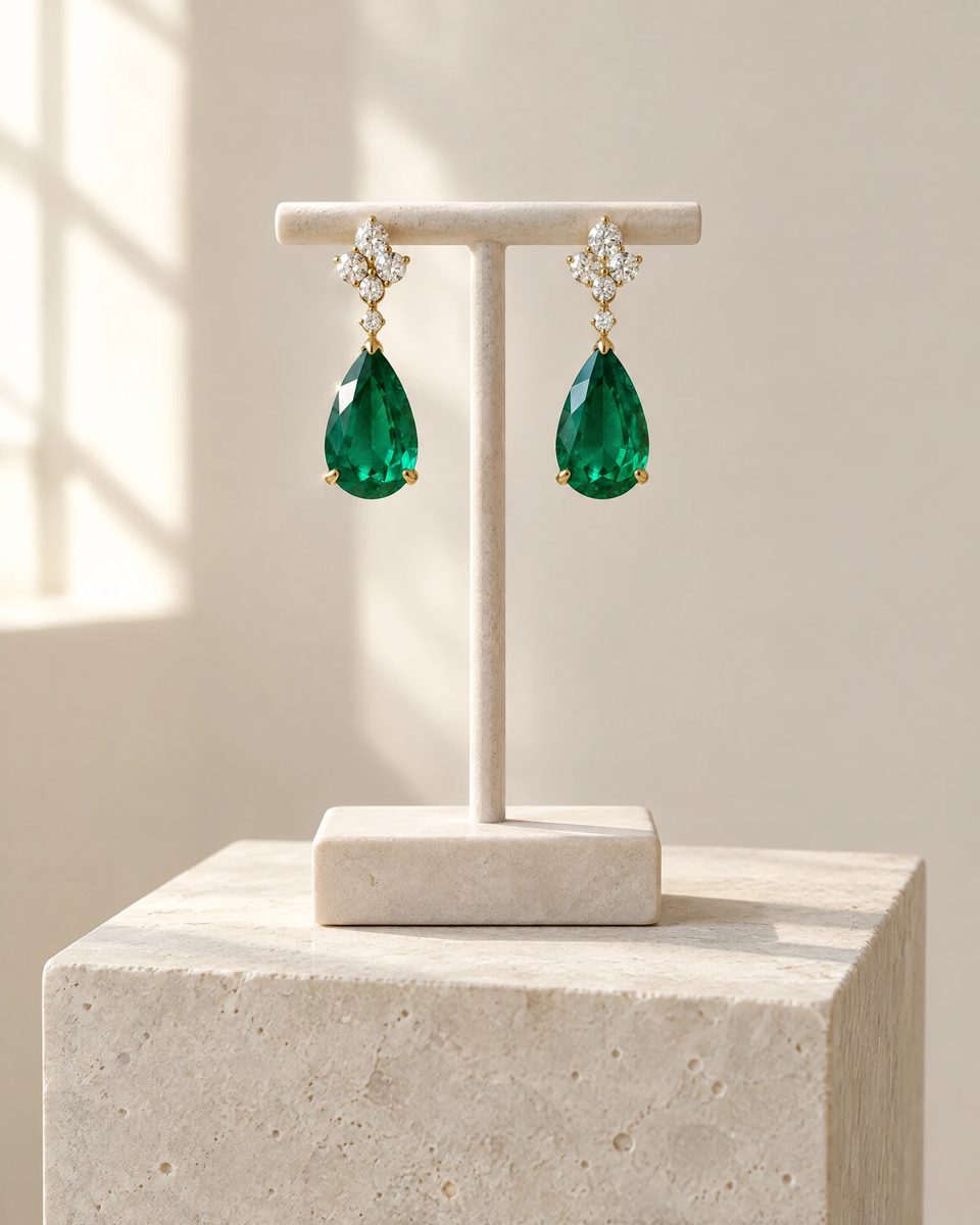 Illustration of the Emerald Drop Earrings