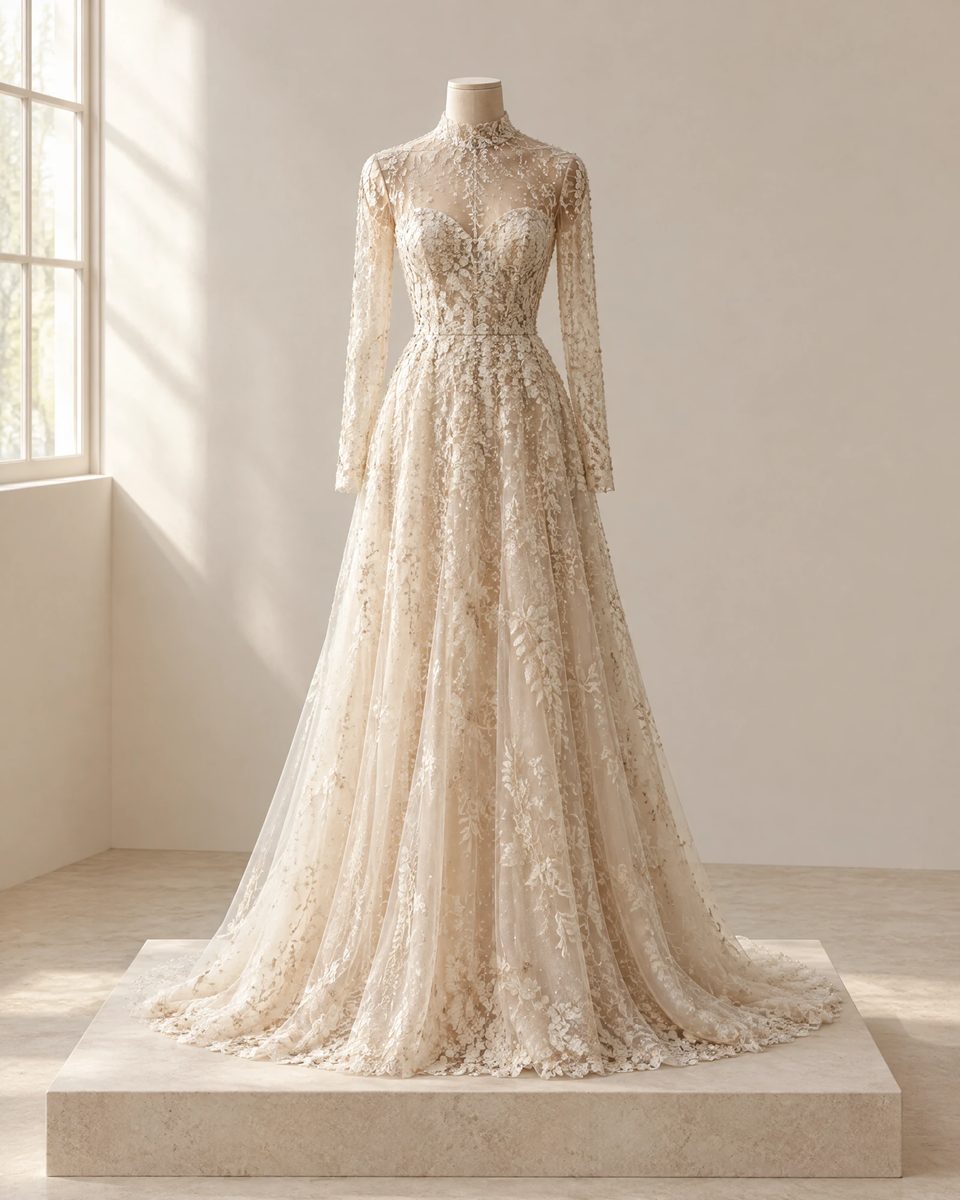 Illustration of the Embroidered Lace Gown